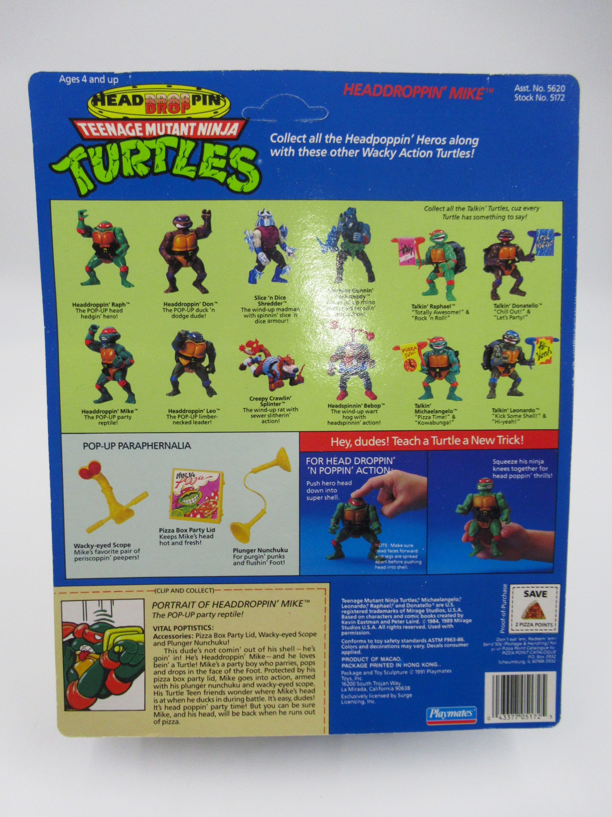 Teenage Mutant Ninja Turtles Headdroppin' TMNTs Set of 4 - Playmates (1991)